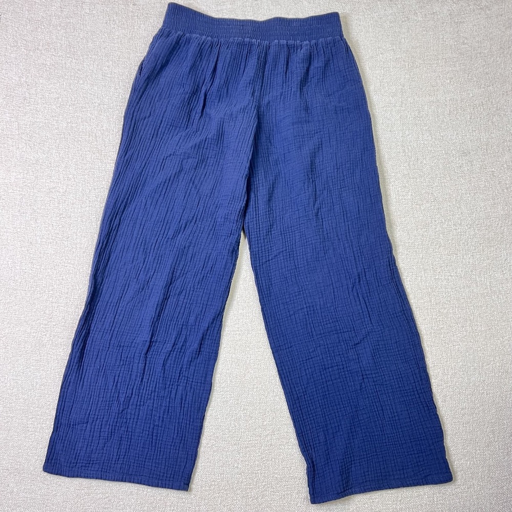 100% Cotton Boho Festival Barrel Gauze Wide Leg Drawstring Pant Blue Size L - Picture 2 of 8